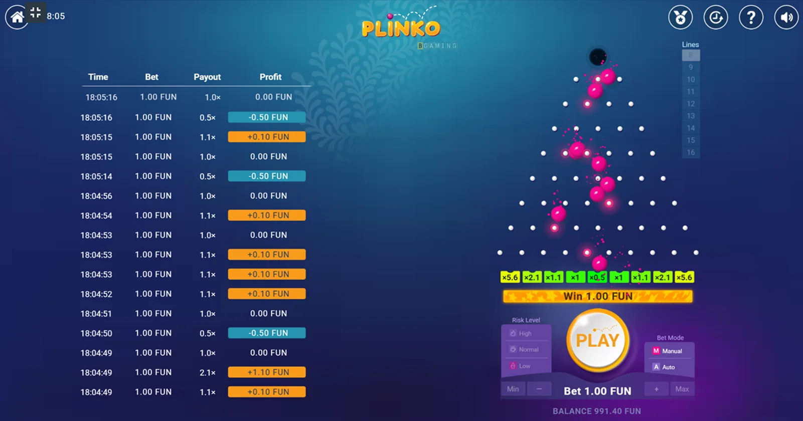 Screenshot from Plinko