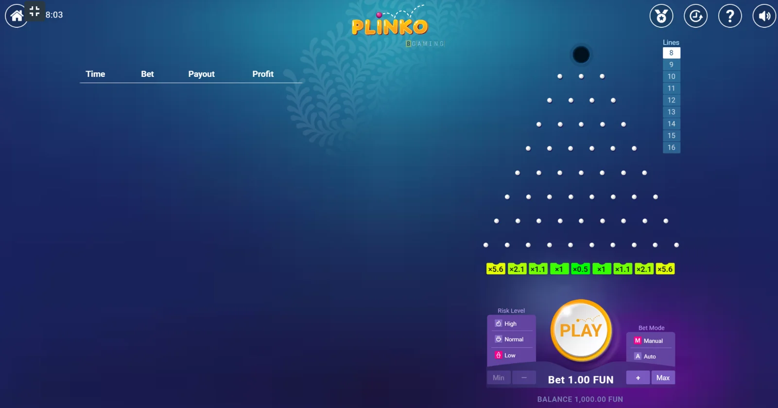 Screenshot of Plinko game